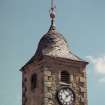 Steeple, detail of clock and spire