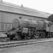 View from E showing locomotive (42737) with motive power depot in background