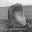 View of standing stone.
Photograph taken on a different occasion to AB 2943.
Original negative captioned 'Standing Stone. Remains of Circle at Candy May 1906'.