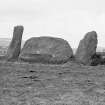 Recumbent, flankers and two stones of circle.
Original negative captioned 'Remains of stone circle at Stonehead, west of Dunnideer, Insch Ap 1906'.