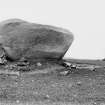 View of recumbent stone and one other, from approximately the south-west. 
Original negative captioned: 'Remains of Stone Circle at Loanend, near Leslie, by Insch, May 1904'.