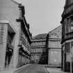 View from SE showing NE front (Croft Street front) of bonded warehouse with another bonded warehouse in background