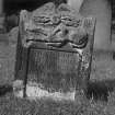 Detail of woman's tombstone in churchyard, Abercorn Church
