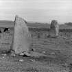 View of two standing stones.
Original negative captioned 'Remains of Stone Circle at Springhill (Gask) near Skene 1904'.