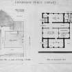 Edinburgh Public Library -Block Plan at Level of George IV Bridge; Plan of Basement Floor. Insc. "Bibliotheque" in bottom right hand corner. Insc.verso "Library Edinburgh Public  Block Plan and Plan Basement Floor. One of 6 Competition drawings by George Washington Browne 1887".