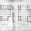 Edinburgh Public Library - plan of First and Second Floors.
Insc. "Bibliotheque" on bottom right hand corner. Insc. on verso "Library Edinburgh Public -Plan of first and Second Floors. one of 6 competition drawings by George Washington Browne 1887".