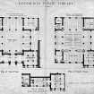 Edinburgh Public Library -plans of Third and Fourth Floors and Plan of Entresol between Third and Fourth Floors. Insc. "Bibliotheque" in bottom right hand corner. Insc. on verso "Library Edinburgh Public Plan of third and fourth floors and entresol between third and fourth floors.  One of 6 competition drawings by George Washington Browne 1887".