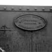 View showing plate on railway overbridge which is inscribed 'THE MOTHERWELL BRIDGE COY. LTD. STRUCTURAL ENGINEERS. MOTHERWELL. 1923.'
