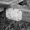 View showing name plate on handle of farm cart which is inscribes 'F M & G BATCHELOR No. 5 CRAIGIE HOME FARM'