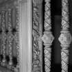 Interior detailed view of the carving on the balustrade of the first floor staircase.