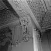 Interior view of the drawing room on the first floor showing a detail of the corbel decorated with a minstrel.