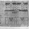 Commercial street, shops and houses.
Photographic copy of second and third floor plans, back elevation (from recto of original).
