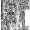 Kildrummy, composite digital image of rubbing of medieval grave-slab with effigy.
