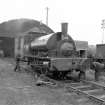 View from S showing locomotive no.13 outside goods shed at Springfield Railway Yard, Wallace Street, Falkirk.