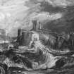 Dunbar Castle, digital image of engraving copied from Sir Walter Scott, 'Provincial Antiquities of Scotland', 1826.
