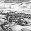 Bilston Glen Colliery.
Photographic copy of drawing of new model colliery by NCB Scottish Region architect, Egon Riss.