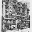 Glasgow, 15-23 Waterloo Street, Waterloo Chambers.
Digital image of drawing showing Chambers from North-East.