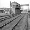 View from SW showing WSW and SSE fronts of signal box with gasholder in background