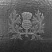 First floor, landing staircase, detail of thistle design etched in window.
Digital image of C 44300.
