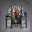 Furnace, Cumlodden Parish Church, interior.
Detail of stained glass window in East wall commemorating William Sim.
