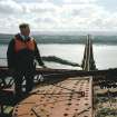 View from the North of Mr Alex White (Bridge Inspector) standing on top of the Fife erection.
