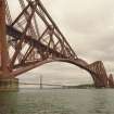 View of the Forth Bridge from the South East from the rescue boat with the Forth Road Bridge in the background.
