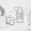 Copy of pencil survey drawing of plans and elevation of St Donnan's Roman Catholic Church, Cleadale, Isle of Eigg.

