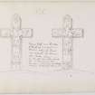 Annotated drawing of both faces of Camus's Cross, from the James Skene album, page 20.