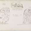 Annotated drawing of Meigle Pictish cross slab No.1 (both faces) and No.10.  From album, page 23.  Digital image of PTD/316/1/P.