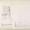 Photographic copy of annotated drawing of cross slab from album, page 39.  Digital image of PTD/311/1/P.