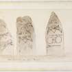 Annotated drawing of three stones from album, page 41(reverse).  Digital image of ABD/502/1/P.
