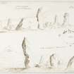 Annotated drawing and plan of stone circle from album, page 66.  Digital image of ABD/540/2/P.