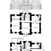 Publication drawing. Asknish House, south elevation and plans of ground and first floors. 