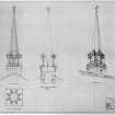 Sections, elevations and perspective of proposed spire.
Scanned image of E 21187.