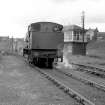 View from ENE showing NE front of signal box with NCB Hunslet 0-6-0ST (with giesl ejector) locomotive in foreground