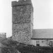 Harris, Rodel, St Clement's Church.
View from S showing SSW front of tower.
