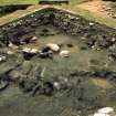 Copy of colour slide showing detail of excavation at Tor A'Chorcain, Langwell - DESTRUCTION DEBRIS  MN-8 area.Destruction timbers and post holes 
NMRS Survey of Private Collection
Digital Image only