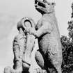 Detail of stone bear on gates, Traquair House.