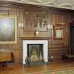 Interior, principal floor, dining-room, view of fireplace with carved wooden panel above.
Digital image of D 41631/cn