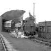 View from S showing SSEB Clydesmill locomotive no 3 and CR coach entering goods shed