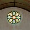 Interior, detail of stained-glass rose window