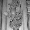 Interior view of Newbattle Abbey house.
Detail of carved festoon of black grouse, fruits and flowers attributed to Grinling Gibbons in the first floor dining room.
Digital image of C 54125.