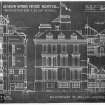 Designs for conversion into Glasgow Women's Private Hospital.  (Revised.)
Section looking North.  Elevation to Julian Avenue.  Section through operating theatre looking West.  
Signed 'James Salmon & Son, F.R.I.B.A., F.I.A. (Scot.), Architects, 48 Jane Street, (Bl. Sq.), Glasgow'.
Stamped on reverse 'A.W. McMurdo, Glasgow Drawing Office, 74 York Street: Printed by Shaw Copier'.