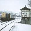 View from SSE showing SSE front of signal box with failed diesel multiple-unit train