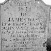 View of gravestone of John Wast, 1834. Carving of two men in tricorn hats in a rowing boat.
Digital image of AN 6795.