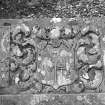 Detail of gravestoen of Thomas Rattray, 1773, carved with the tools of a gardener.
Digital image of B 4174/10.
