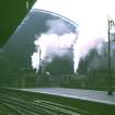 View from ESE showing locomotives departing station