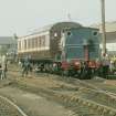 View from S showing locomotive no 3 and carriage on SRPS open day with part of engine shed in background