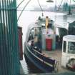 View from ESE showing Kelvinhaugh 'Wee' ferry docked at Kelvinhaugh Wharf