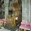 Interior.
View of carved timber cathedra with lectern desk and canopy.